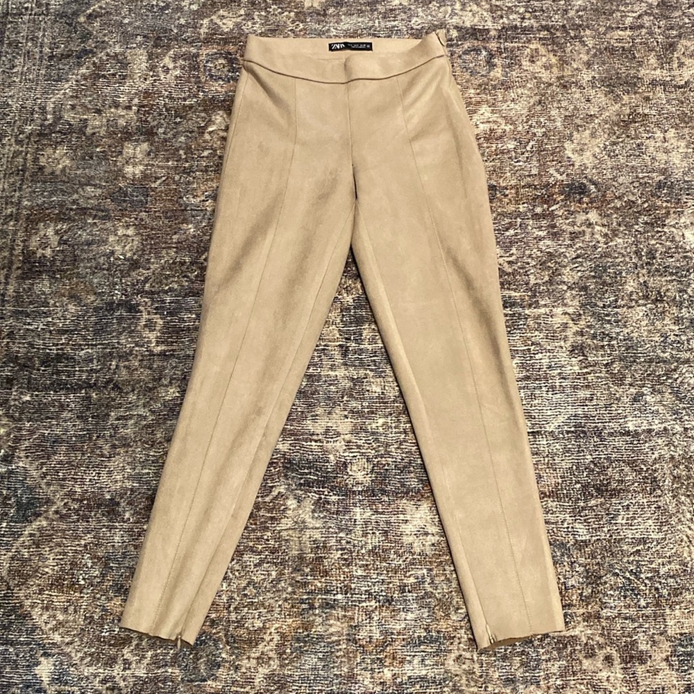 ZARA HIGH WAIST SUEDE PANTS NO POCKETS  - SMALL